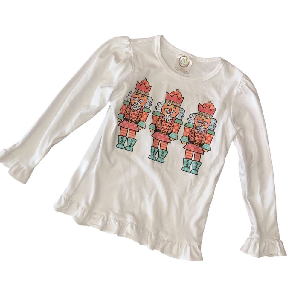 White Nutcracker Graphic Long Sleeve Tee for Kids